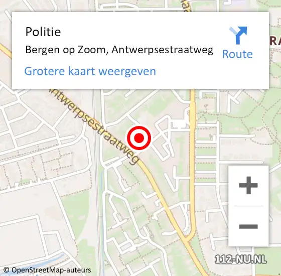 Locatie op kaart van de 112 melding: Politie Bergen op Zoom, Antwerpsestraatweg op 2 september 2024 13:57