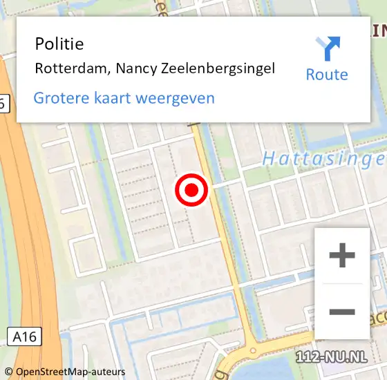 Locatie op kaart van de 112 melding: Politie Rotterdam, Nancy Zeelenbergsingel op 2 september 2024 13:58