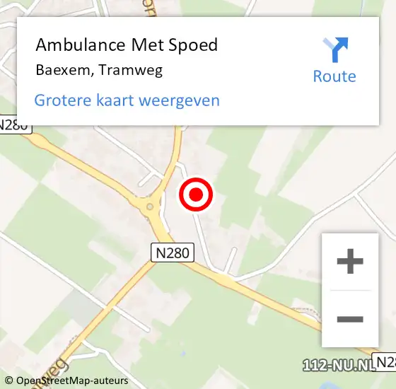 Locatie op kaart van de 112 melding: Ambulance Met Spoed Naar Baexem, Tramweg op 2 september 2024 14:27