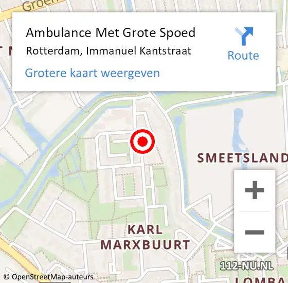 Locatie op kaart van de 112 melding: Ambulance Met Grote Spoed Naar Rotterdam, Immanuel Kantstraat op 2 september 2024 15:05