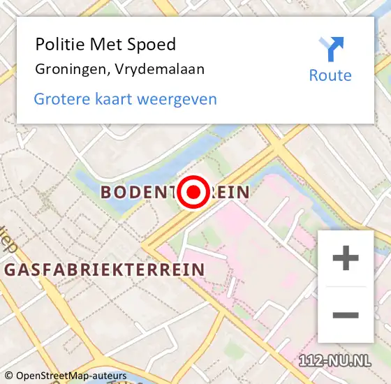 Locatie op kaart van de 112 melding: Politie Met Spoed Naar Groningen, Vrydemalaan op 2 september 2024 15:11