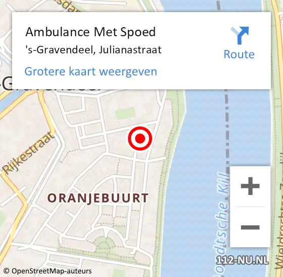 Locatie op kaart van de 112 melding: Ambulance Met Spoed Naar 's-Gravendeel, Julianastraat op 18 oktober 2014 17:12
