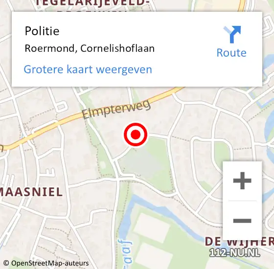 Locatie op kaart van de 112 melding: Politie Roermond, Cornelishoflaan op 2 september 2024 15:21