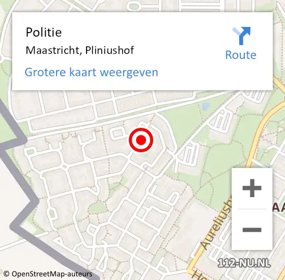 Locatie op kaart van de 112 melding: Politie Maastricht, Pliniushof op 2 september 2024 15:28