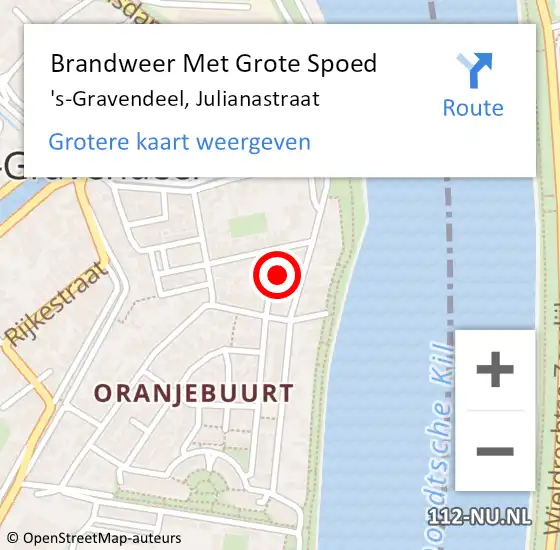 Locatie op kaart van de 112 melding: Brandweer Met Grote Spoed Naar 's-Gravendeel, Julianastraat op 18 oktober 2014 17:13