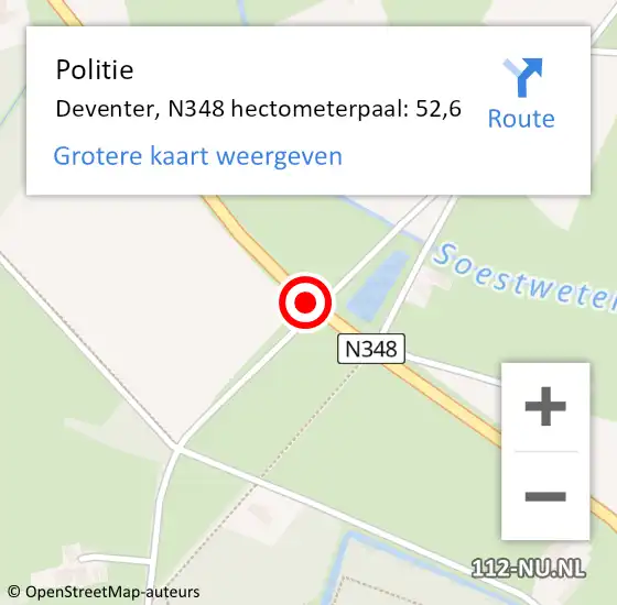 Locatie op kaart van de 112 melding: Politie Deventer, N348 hectometerpaal: 52,6 op 2 september 2024 15:35