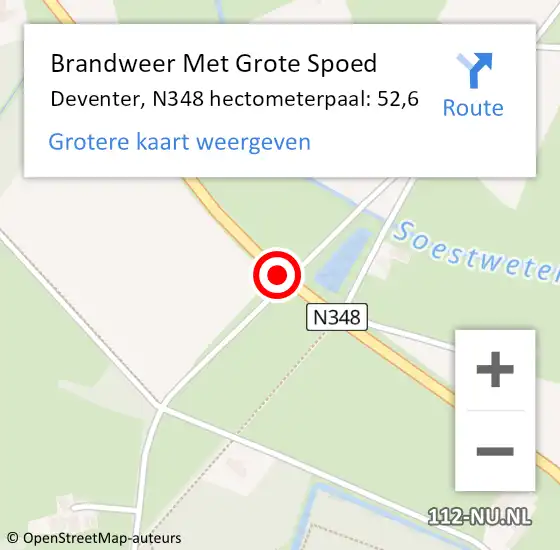 Locatie op kaart van de 112 melding: Brandweer Met Grote Spoed Naar Deventer, N348 hectometerpaal: 52,6 op 2 september 2024 15:35