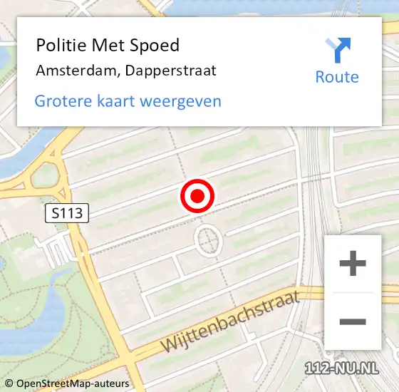 Locatie op kaart van de 112 melding: Politie Met Spoed Naar Amsterdam, Dapperstraat op 2 september 2024 15:41