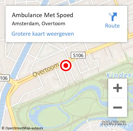 Locatie op kaart van de 112 melding: Ambulance Met Spoed Naar Amsterdam, Overtoom op 2 september 2024 15:50