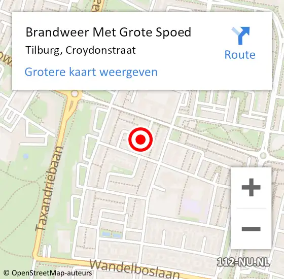 Locatie op kaart van de 112 melding: Brandweer Met Grote Spoed Naar Tilburg, Croydonstraat op 2 september 2024 15:53