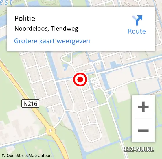 Locatie op kaart van de 112 melding: Politie Noordeloos, Tiendweg op 2 september 2024 15:55