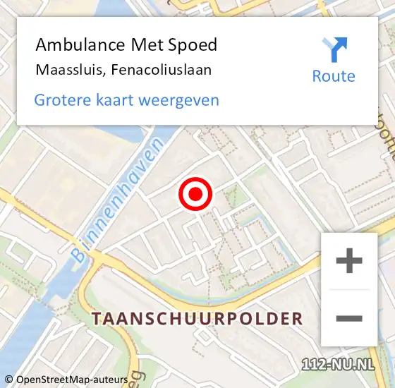 Locatie op kaart van de 112 melding: Ambulance Met Spoed Naar Maassluis, Fenacoliuslaan op 2 september 2024 15:56