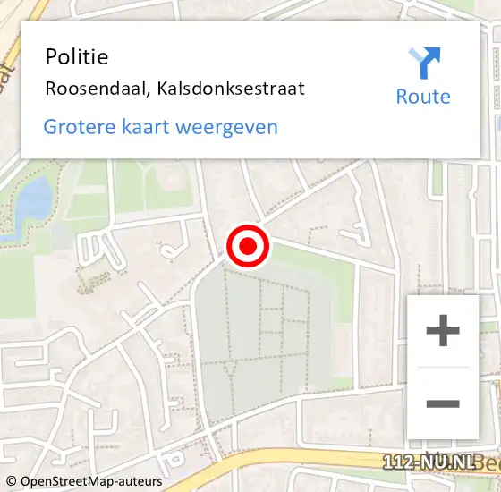 Locatie op kaart van de 112 melding: Politie Roosendaal, Kalsdonksestraat op 2 september 2024 16:05