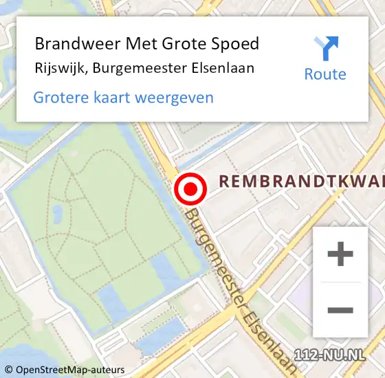 Locatie op kaart van de 112 melding: Brandweer Met Grote Spoed Naar Rijswijk, Burgemeester Elsenlaan op 2 september 2024 16:07