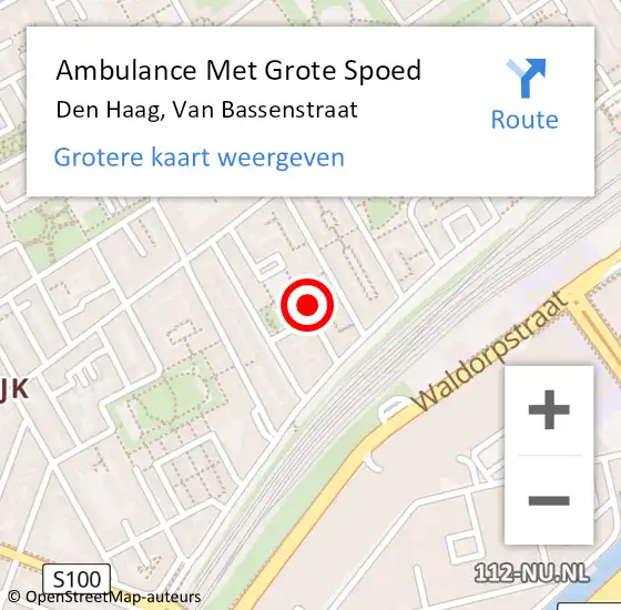 Locatie op kaart van de 112 melding: Ambulance Met Grote Spoed Naar Den Haag, Van Bassenstraat op 2 september 2024 16:23