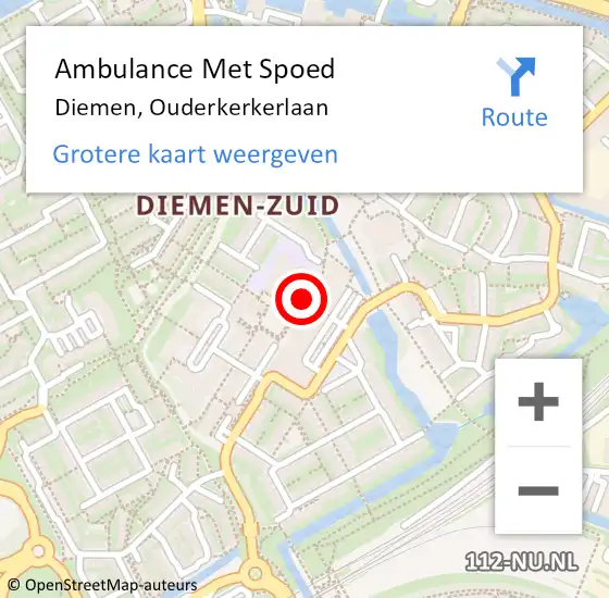 Locatie op kaart van de 112 melding: Ambulance Met Spoed Naar Diemen, Ouderkerkerlaan op 2 september 2024 16:34