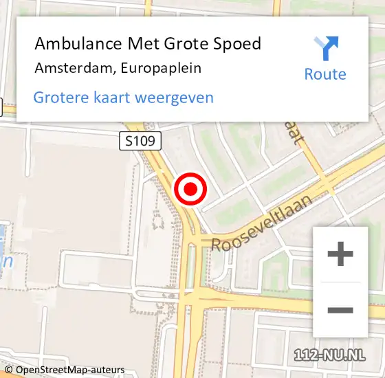 Locatie op kaart van de 112 melding: Ambulance Met Grote Spoed Naar Amsterdam, Europaplein op 2 september 2024 16:34