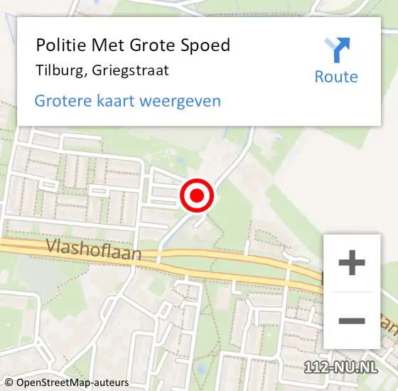 Locatie op kaart van de 112 melding: Politie Met Grote Spoed Naar Tilburg, Griegstraat op 2 september 2024 16:39