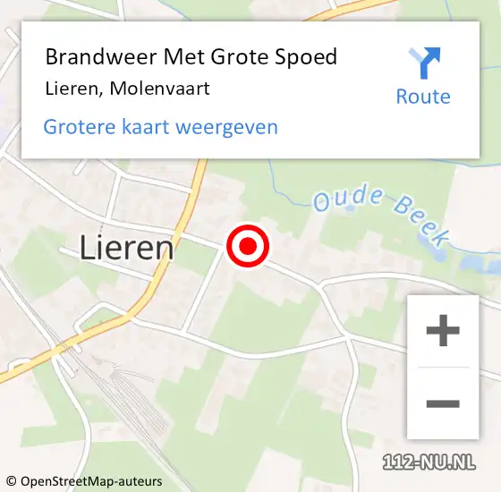 Locatie op kaart van de 112 melding: Brandweer Met Grote Spoed Naar Lieren, Molenvaart op 18 oktober 2013 02:43