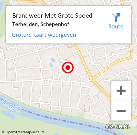 Locatie op kaart van de 112 melding: Brandweer Met Grote Spoed Naar Terheijden, Schepenhof op 2 september 2024 16:50