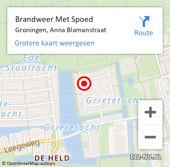 Locatie op kaart van de 112 melding: Brandweer Met Spoed Naar Groningen, Anna Blamanstraat op 2 september 2024 16:51