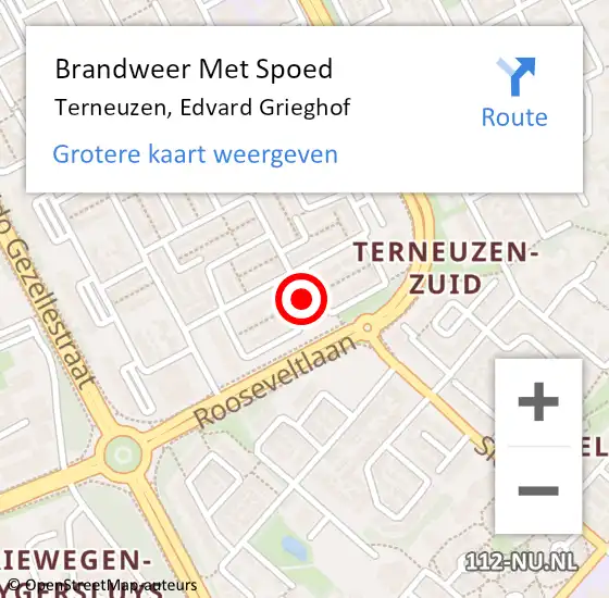 Locatie op kaart van de 112 melding: Brandweer Met Spoed Naar Terneuzen, Edvard Grieghof op 2 september 2024 17:06