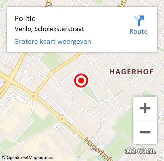 Locatie op kaart van de 112 melding: Politie Venlo, Scholeksterstraat op 2 september 2024 17:16