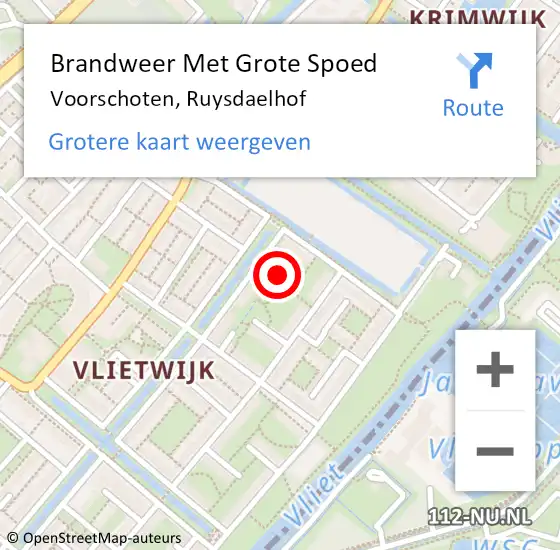 Locatie op kaart van de 112 melding: Brandweer Met Grote Spoed Naar Voorschoten, Ruysdaelhof op 2 september 2024 17:22