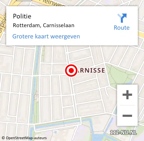 Locatie op kaart van de 112 melding: Politie Rotterdam, Carnisselaan op 2 september 2024 17:39