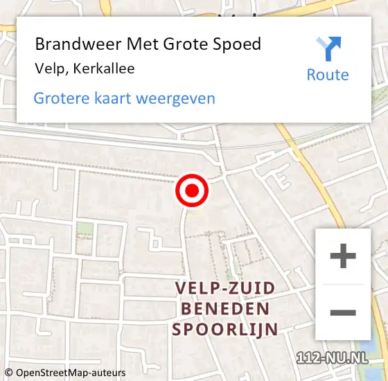 Locatie op kaart van de 112 melding: Brandweer Met Grote Spoed Naar Velp, Kerkallee op 2 september 2024 18:03