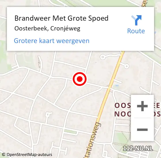 Locatie op kaart van de 112 melding: Brandweer Met Grote Spoed Naar Oosterbeek, Cronjéweg op 2 september 2024 18:13