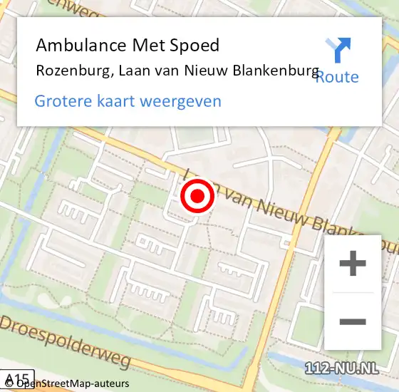 Locatie op kaart van de 112 melding: Ambulance Met Spoed Naar Rozenburg, Laan van Nieuw Blankenburg op 2 september 2024 18:19