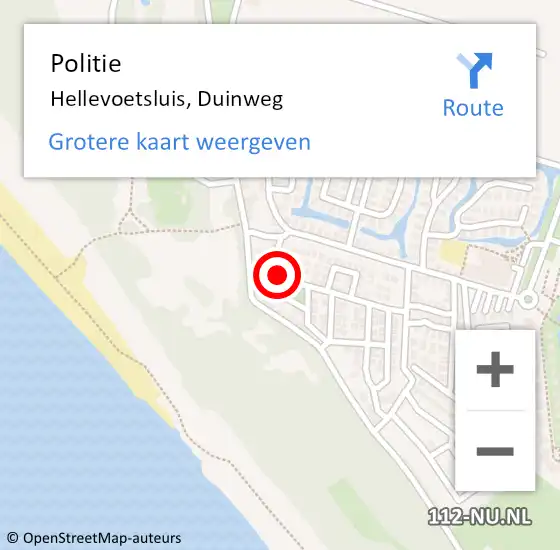 Locatie op kaart van de 112 melding: Politie Hellevoetsluis, Duinweg op 2 september 2024 18:41