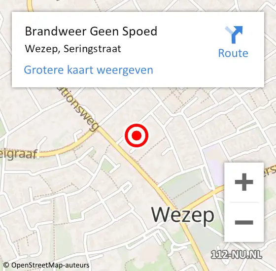 Locatie op kaart van de 112 melding: Brandweer Geen Spoed Naar Wezep, Seringstraat op 2 september 2024 18:45