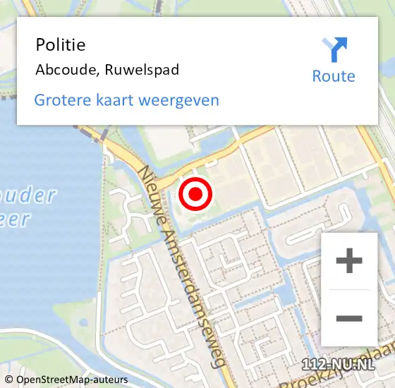 Locatie op kaart van de 112 melding: Politie Abcoude, Ruwelspad op 2 september 2024 18:46