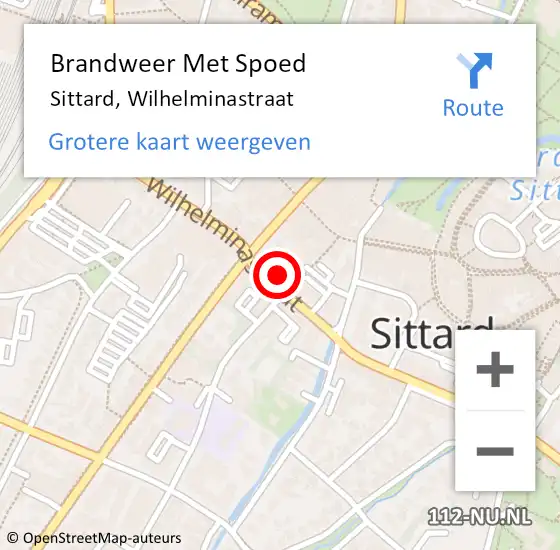 Locatie op kaart van de 112 melding: Brandweer Met Spoed Naar Sittard, Wilhelminastraat op 2 september 2024 18:49