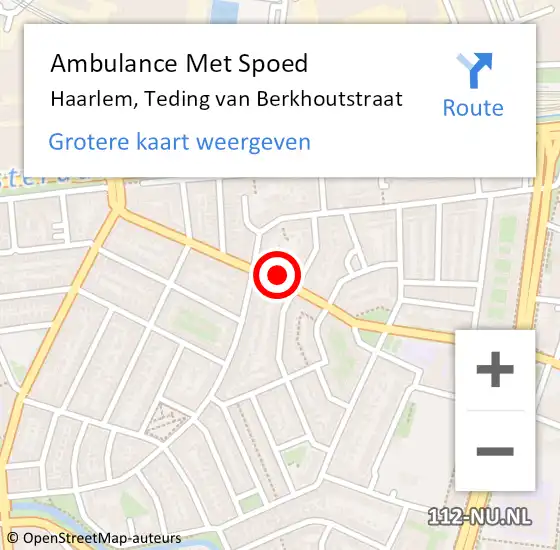 Locatie op kaart van de 112 melding: Ambulance Met Spoed Naar Haarlem, Teding van Berkhoutstraat op 2 september 2024 18:55