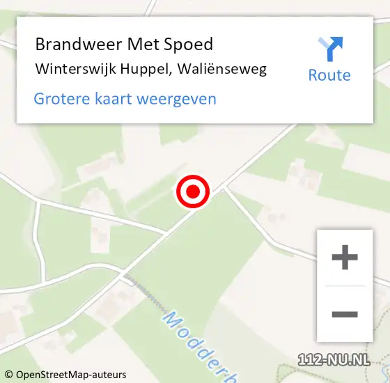 Locatie op kaart van de 112 melding: Brandweer Met Spoed Naar Winterswijk Huppel, Waliënseweg op 2 september 2024 19:00