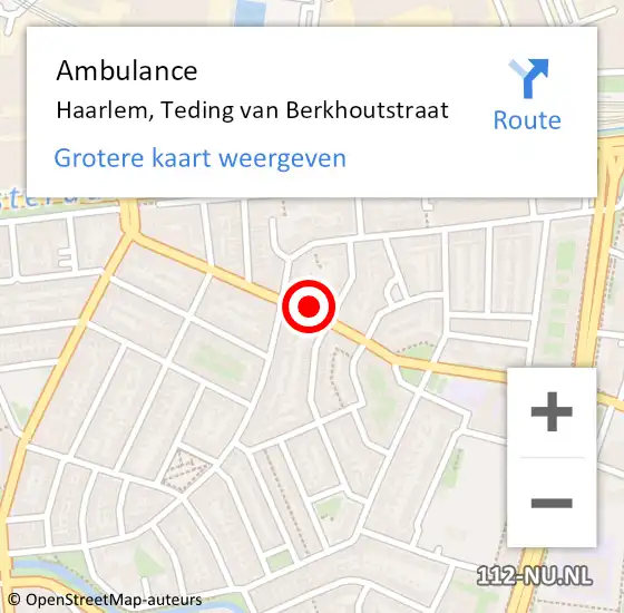 Locatie op kaart van de 112 melding: Ambulance Haarlem, Teding van Berkhoutstraat op 2 september 2024 19:01