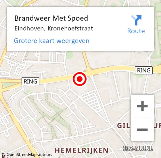 Locatie op kaart van de 112 melding: Brandweer Met Spoed Naar Eindhoven, Kronehoefstraat op 2 september 2024 19:05