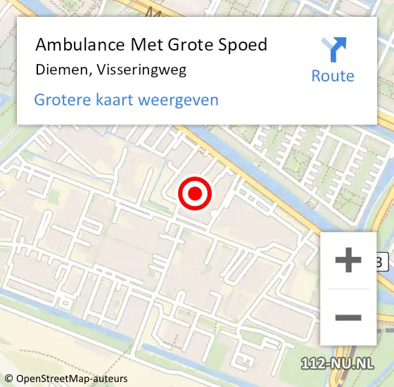 Locatie op kaart van de 112 melding: Ambulance Met Grote Spoed Naar Diemen, Visseringweg op 2 september 2024 19:19