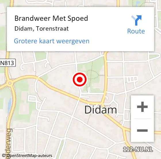 Locatie op kaart van de 112 melding: Brandweer Met Spoed Naar Didam, Torenstraat op 2 september 2024 19:57