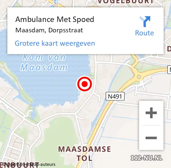 Locatie op kaart van de 112 melding: Ambulance Met Spoed Naar Maasdam, Dorpsstraat op 2 september 2024 20:03