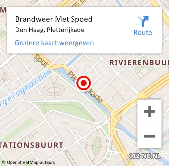 Locatie op kaart van de 112 melding: Brandweer Met Spoed Naar Den Haag, Pletterijkade op 2 september 2024 20:16