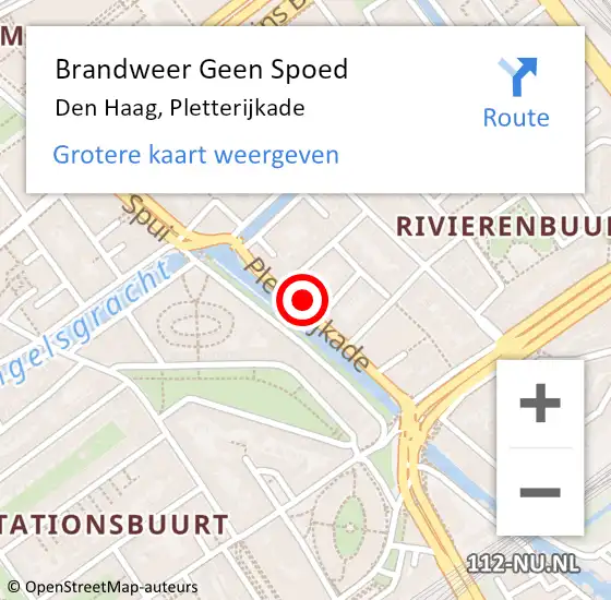 Locatie op kaart van de 112 melding: Brandweer Geen Spoed Naar Den Haag, Pletterijkade op 2 september 2024 20:20