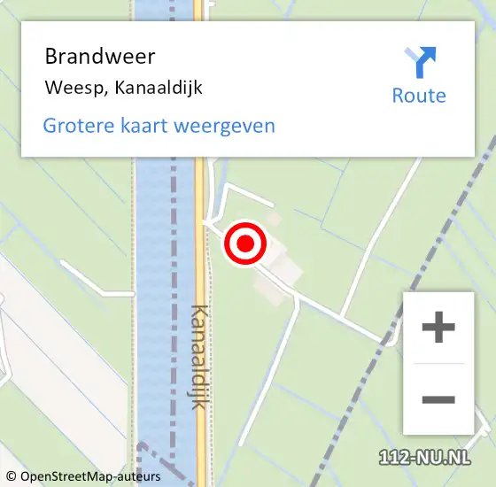 Locatie op kaart van de 112 melding: Brandweer Weesp, Kanaaldijk op 2 september 2024 20:21