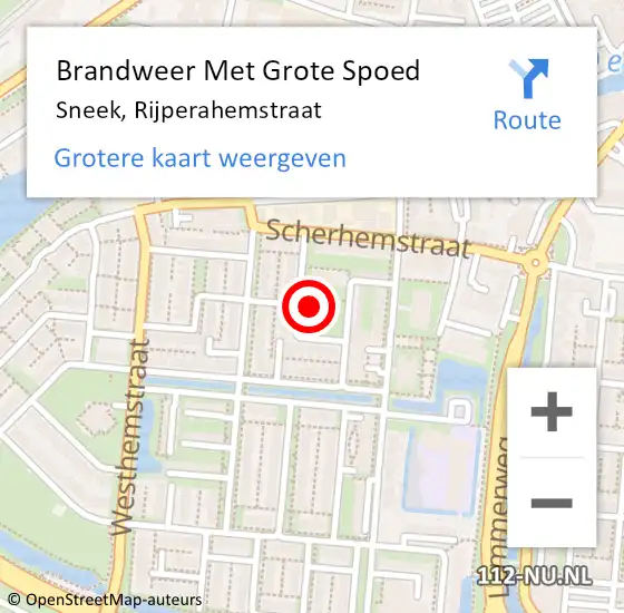 Locatie op kaart van de 112 melding: Brandweer Met Grote Spoed Naar Sneek, Rijperahemstraat op 2 september 2024 20:27