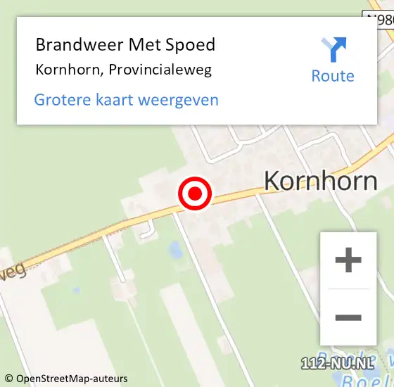 Locatie op kaart van de 112 melding: Brandweer Met Spoed Naar Kornhorn, Provincialeweg op 2 september 2024 20:33