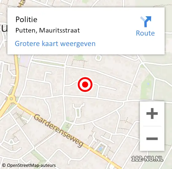 Locatie op kaart van de 112 melding: Politie Putten, Mauritsstraat op 2 september 2024 20:36