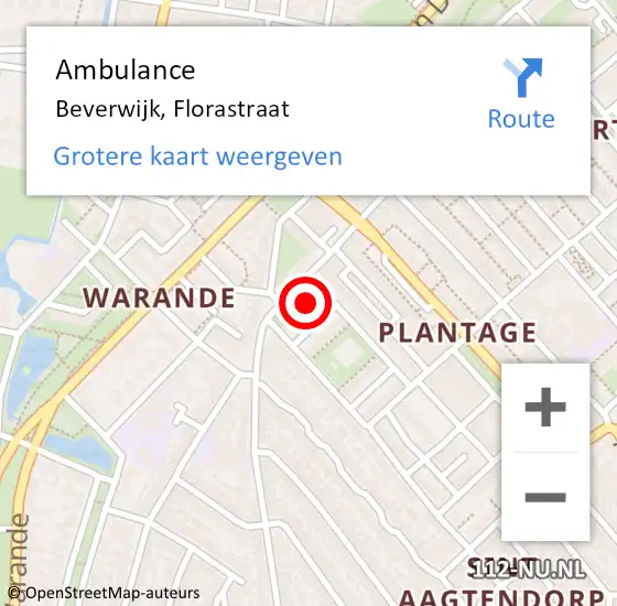 Locatie op kaart van de 112 melding: Ambulance Beverwijk, Florastraat op 2 september 2024 20:53